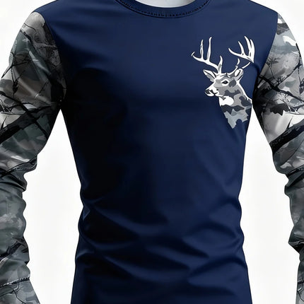 Men's Hunting 3D Geometric Print T-Shirt Comfort Casual Long Sleeve Round Neck Top Fashion Street Style Quick-Dry Men's Clothing