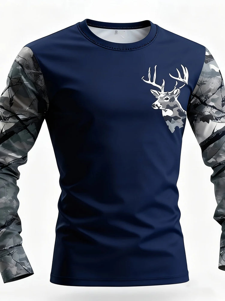 Men's Hunting 3D Geometric Print T-Shirt Comfort Casual Long Sleeve Round Neck Top Fashion Street Style Quick-Dry Men's Clothing