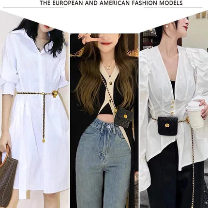 Women's Leather Slanting Belt Bag Detachable Adjustable Chain Strap Shoulder Bag Fashion Wallet Hanging Pouch Belt Bag PlatiNum