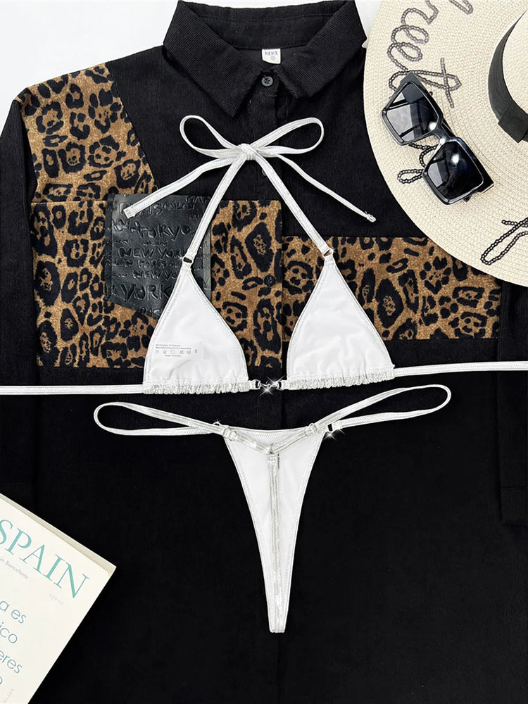 2025 PU Ecopelle Mini Micro Perizoma Bikini Donna Costumi da bagno Costume da bagno femminile Bikini a due pezzi Bagnante Costume da bagno Swim K5280 PlatiNum