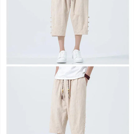 Pantaloncini da uomo Harajuku Kimono retrò Pantaloni da spiaggia comodi e traspiranti Pantaloni casual Harun larghi in cotone stile giapponese da uomo