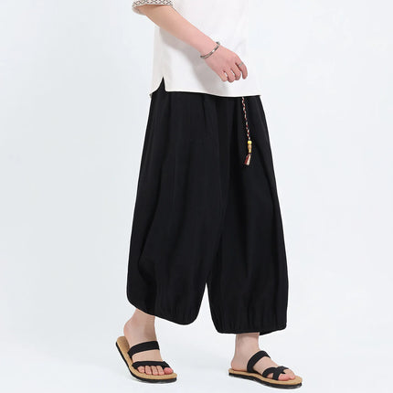 Pantaloni Lantern da Uomo: Pantaloni Casual in Cotone e Lino, Tinta Unita, Oversize, Comodi, a Gamba Larga, Stile Streetwear - Vendita Calda