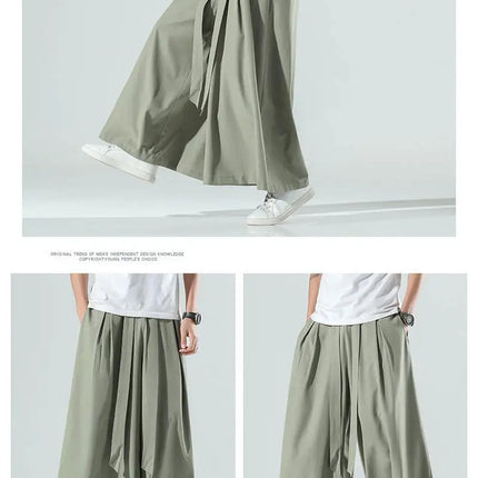 Abbigliamento da uomo in stile cinese estate sottile seta di ghiaccio pantaloni larghi Casual da uomo larghi Plus Size Hakama Harajuku pantaloni Hip Hop oversize
