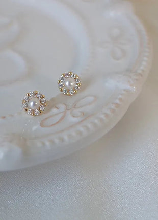 Gioielli in oro 14k di lusso Orecchini in oro reale Zircone Perla Twist Orecchini a bottone di lusso per le donne Brincos Pendientes Bijoux platinumshop