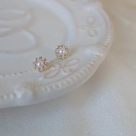 Gioielli in oro 14k di lusso Orecchini in oro reale Zircone Perla Twist Orecchini a bottone di lusso per le donne Brincos Pendientes Bijoux platinumshop