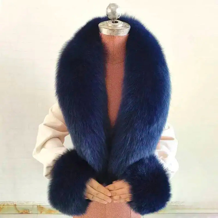 Real Fur Collar And Cuffs Set Winter Coat Accessories Women Fluffy Large Fur Shawl Neak Warm Fox Fur Scarf Furry Scarves Female