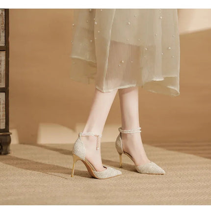 Size 31-43 Women High Heels Stiletto Heel Summer Lace Mesh Sweet Gold Silver Wedding Shoes PlatiNum