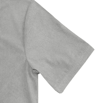 Men's European and American Summer Corduroy Solid Color Slim Casual V-Neck T-Shirt Amazon