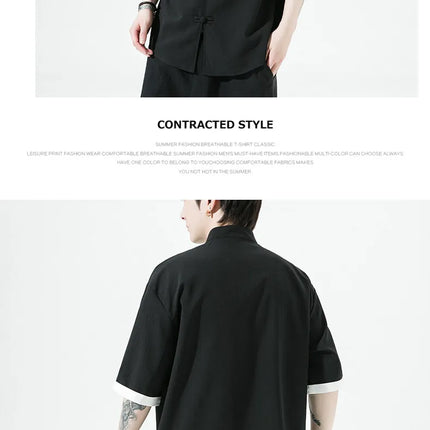Camicie Retrò da Uomo Ricamate Stile Kung Fu Tai Chi, Camicie Casual a Maniche Corte, Stile Cinese in Lino Traspirante e Cotone per Uomo