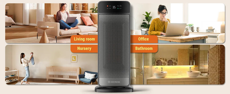 Portable Electric Heater with Remote Control 2000W PTC Ceramic Space Heater 16inch Oscillating Instant Warmth Quiet Air Blower Fan V0-Grade Fireproof Materials Overheat Protection Tilting Protection Home Appliance for Bedroom