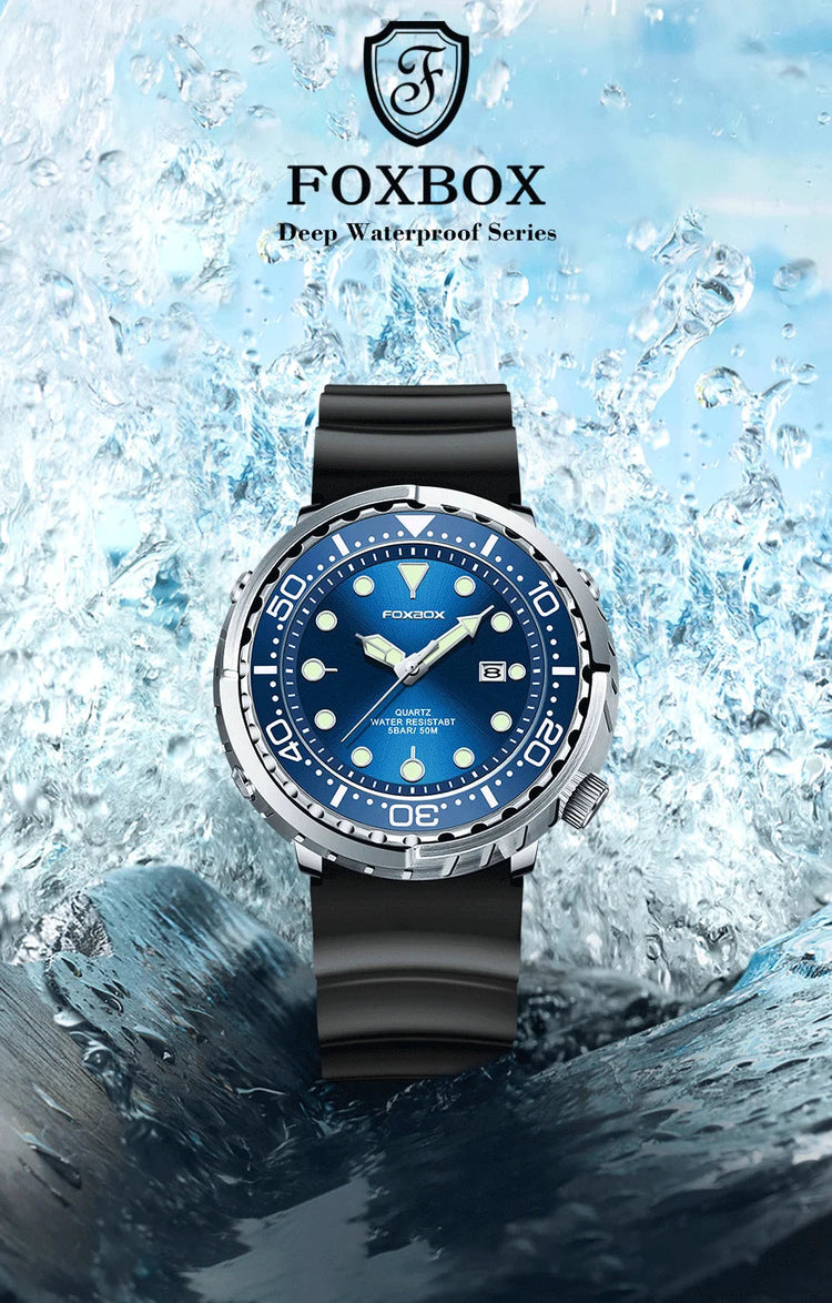 FOXBOX Top Brand Fashion Diver Watch Men 50ATM Waterproof Date Clock orologi sportivi orologio da polso al quarzo da uomo Relogio Masculino platinumshop