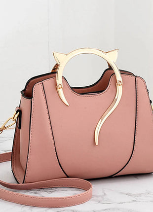 Cat Shaped Handle Women Handbag Trendy And Fashionable, Solid Color, Simple And Casual Crossbody Shoulder Shell Bag PlatiNum