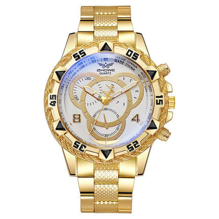 Orologio al quarzo da uomo di lusso Orologio da polso da uomo d'affari classico Quadrante grande Striscia di acciaio legato Orologio al quarzo da uomo a tre occhi con luce blu platinumshop