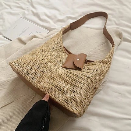 Hand-Woven Large Capacity Tote Bag for Women, Fashionable Commuter Bag, INS Style, Beach Bag for Daily Travel