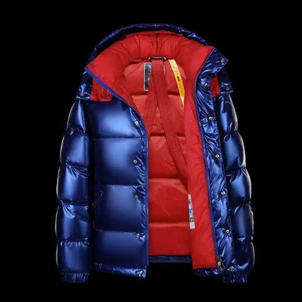 New Winter Shiny Jackets, Men's Short Trendy Brand Hooded Thickened And Warm Outerwear 90% White Duck Down