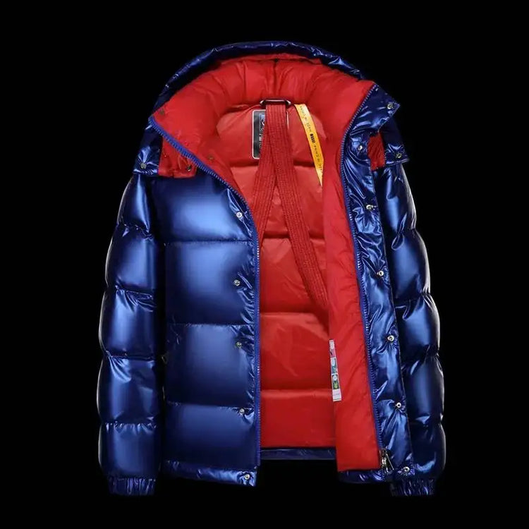 New Winter Shiny Jackets, Men's Short Trendy Brand Hooded Thickened And Warm Outerwear 90% White Duck Down