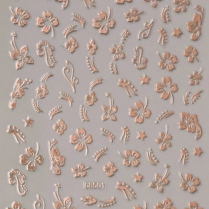 5D Hibiscus Flower Nail Embossed Sticker Acrylic Pink White Gold Petal Leaf Adhesive Decal Butterfly Dragon Floral Elegant Decor