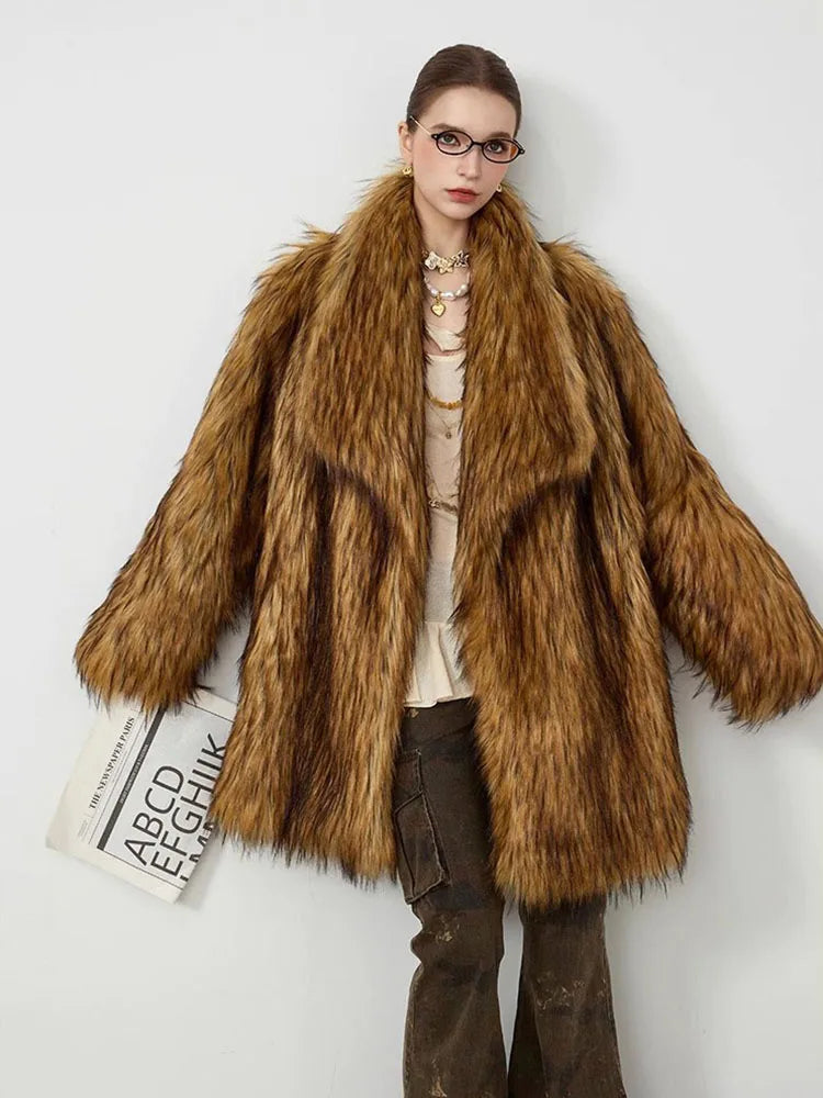 ZADORIN New in Coats & Jackets Luxury Winter Clothes Woman Lapel Long Brown Faux Fur Coat Loose Fluffy Jacket Woman Fur Coats