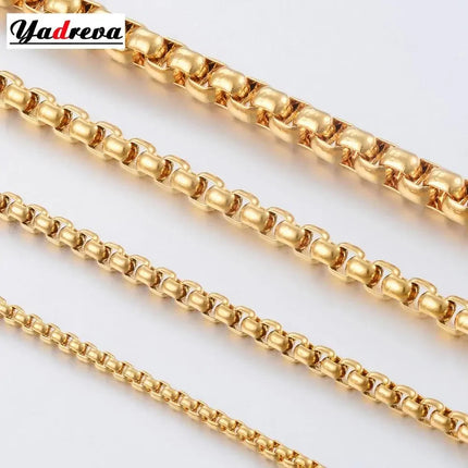 2mm/3mm/4mm/5mm Collana in acciaio inossidabile color oro Scatola rotonda impermeabile Catena a maglie da uomo Lunghezza regalo personalizzato PlatiNum