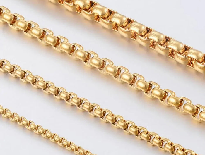 2mm/3mm/4mm/5mm Collana in acciaio inossidabile color oro Scatola rotonda impermeabile Catena a maglie da uomo Lunghezza regalo personalizzato PlatiNum