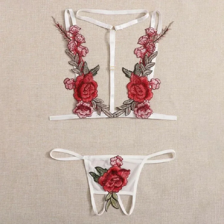 Women's Sexy Lace Rose Mini Lingerie Set Hot Underwear Embroidered Sleepwear Bras Panties Combo for Ladies