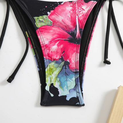Costume da bagno 3 pezzi con stampa floreale grande con gonna lunga in rete Costume da bagno bikini micro perizoma da donna 2025 Costume da bagno estivo da spiaggia Biquini PlatiNum