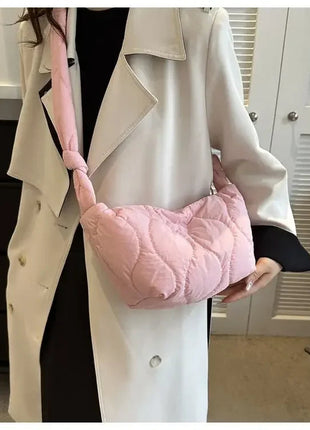 Puffer Shoulder Bag for Women Soft Down Cotton Padded Tote Handbag Purse Quilted Cross Body Bag Solid Color Bubbles Cloud Bag PlatiNum