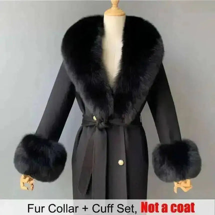 Real Fur Collar And Cuffs Set Winter Coat Accessories Women Fluffy Large Fur Shawl Neak Warm Fox Fur Scarf Furry Scarves Female