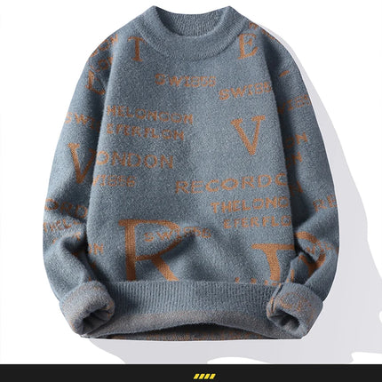 Fashion Letter Sweater For Mens Pullover O-Neck Slim Fit Jumpers Knitwear Warm Winter Korean Style Casual Mens Clothes