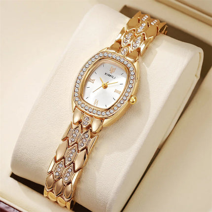 Orologio al quarzo moda donna placcato oro di lusso Semplice cinturino con fibbia di qualità per orologio da lavoro in acciaio inossidabile a forma di botte di Roma platinumshop