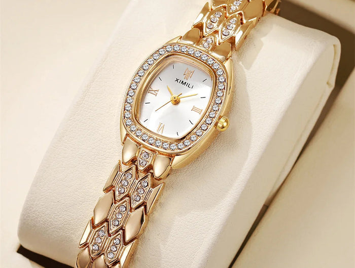Orologio al quarzo moda donna placcato oro di lusso Semplice cinturino con fibbia di qualità per orologio da lavoro in acciaio inossidabile a forma di botte di Roma platinumshop