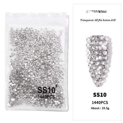 AB/Clear 1 Bag Nail Rhinestones Sizes SS3-SS12 1440 pcs Nail Art Decoration Flatback Glass Stones Shiny Gems DIY Gems nail accessories
