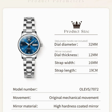 OLEVS Orologio di lusso di alta qualità per donna Orologio meccanico automatico da donna impermeabile in acciaio inossidabile Orologi da donna eleganti platinumshop