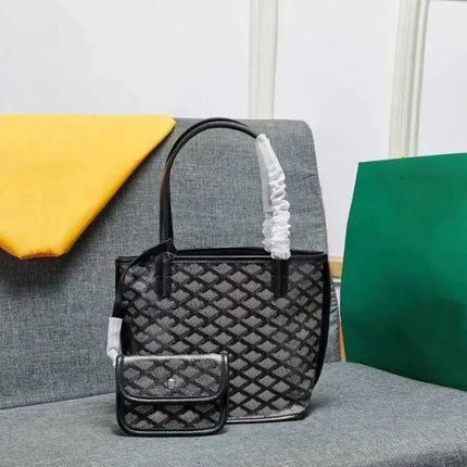 Borsa da Shopping in Vera Pelle di Alta Qualità per Donna, 20cm, Set di 2 Pezzi con Piccolo Portamonete
