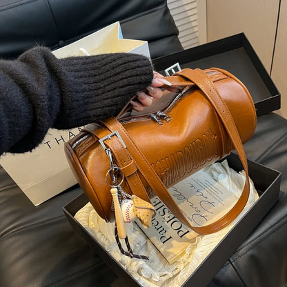 2025 Cylinder Pillow Bag for Women Multifunctional Shoulder Crossbody Bag with Pendant Winter Luxury Designer Handbag