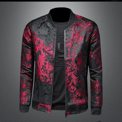 Minglu Autumn Winter Stand Collar Men's Jackets Luxury Pattern Pattern Long Sleeve Business Casual Male Coats Plus Size 5XL