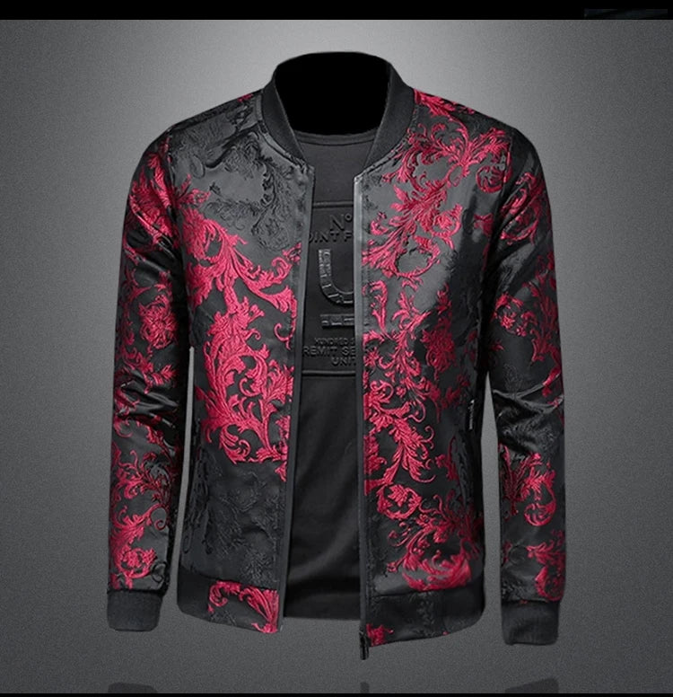 Minglu Autumn Winter Stand Collar Men's Jackets Luxury Pattern Pattern Long Sleeve Business Casual Male Coats Plus Size 5XL