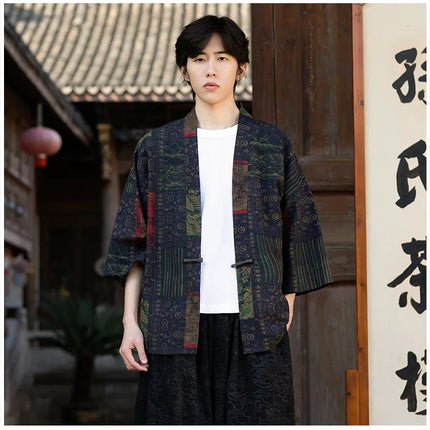 Camicie in Lino Stile Etnico con Stampa Yukata per Uomo e Donna, Abbigliamento Asiatico, Kimono Giapponese Harajuku, Camicie Retrò da Uomo
