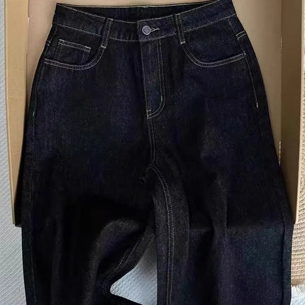 Y2K Jeans da donna americani a vita alta con stampa leopardata nera, bordo arrotolato, gamba larga, pantaloni estivi larghi con punto a contrasto