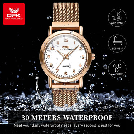 OPK 8115 Orologio da donna Orologio da polso al quarzo originale alla moda semplice Cinturino in maglia di acciaio inossidabile Orologio impermeabile per donna Reloj platinumshop
