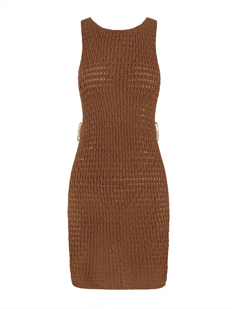 2024 Estate Sexy Un Collo Cut-Out Cerchio Decorazione Corsetto Sottile Spiaggia Mini Vestito Delle Donne Mare Beachwear Costumi da Bagno Cover Up A2796 platinumshop