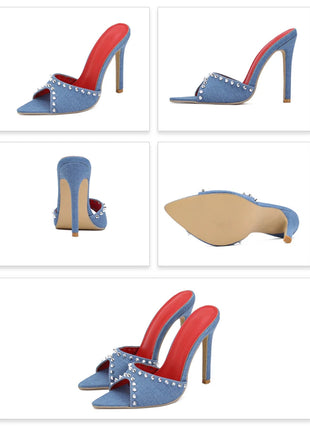 Liyke 2026 Mode d'été Rivet en métal Designer Talons hauts Chaussons femme Sexy Bout pointu Fête Stripper Chaussures Sandales