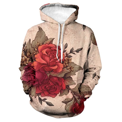 Fashion Rose Floral Hoodies Flower 3D Print Men Women Hip Hop Streetwear Hooded Sweatshirts Oversized Pullovers Top Man Clothing