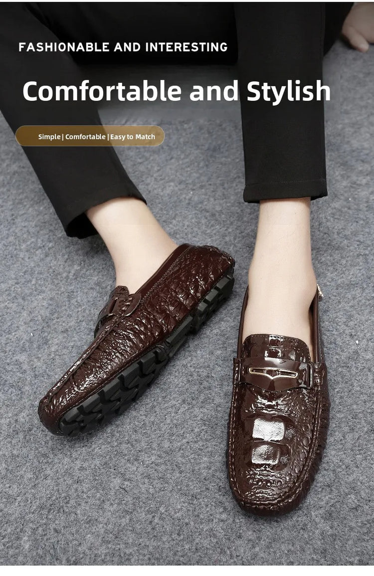 Scarpe Slip-On da Uomo in Pelle di Coccodrillo di Lusso, Scarpe Casual Primaverili ed Estive per la Guida, Stile Coppia, Taglio Basso, Suola in Gomma Traspirante