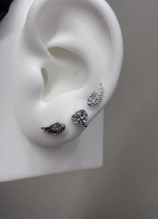 New Fashion Love Wings Cross Acciaio inossidabile Osso dell'orecchio Chiodo Zircone lucido Orecchino con filo alla moda per le donne Accessorio per piercing al corpo platinumshop
