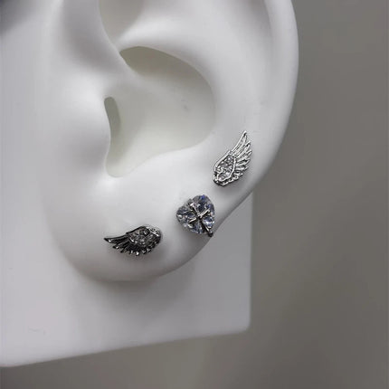 New Fashion Love Wings Cross Acciaio inossidabile Osso dell'orecchio Chiodo Zircone lucido Orecchino con filo alla moda per le donne Accessorio per piercing al corpo platinumshop