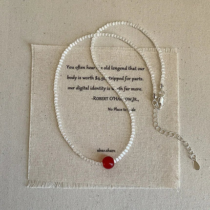 Minar French Silver Water Wave Chain Red Agate Beads Heart Beaded Pendant Necklaces for Women Gold Silver Plated Sweater Chain PlatiNum