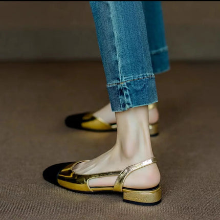 Sandali Donna Estivi 2026 Nuovi Colori Misti Ciabatte Slip-on Oro Tacco Basso Sgback Stile Romano Scarpe Casual Basse da Ragazza