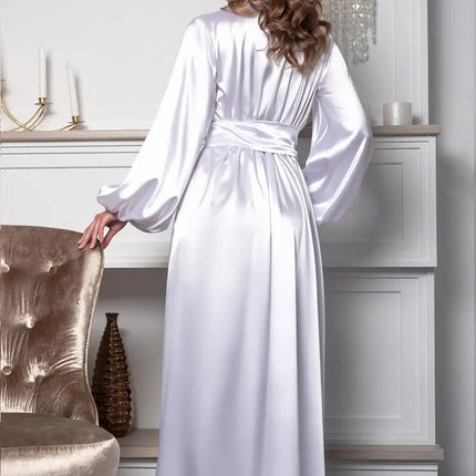 Abito lungo in kimono di raso Maxi boudoir con maniche a sbuffo Vestaglia da sposa per la lunghezza del pavimento della luna di miele Abiti pronti Abito da mattina