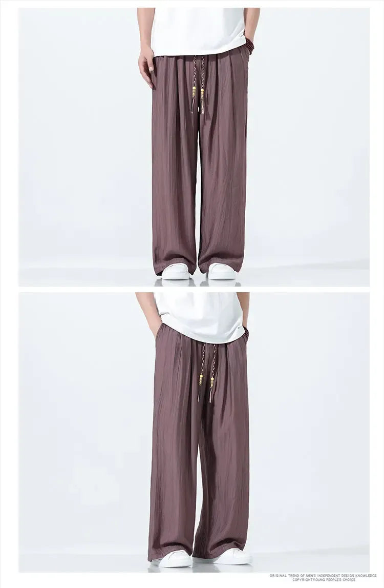 Pantaloni da Uomo a Gamba Dritta Estivi in Seta Ghiacciata, Pantaloni a Gamba Larga Freschi, Nuovi Arrivi di Tendenza, Traspiranti, Stile Cinese, Casual